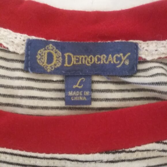 Democracy women's size L white, black and red striped cherry top - Picture 11 of 13